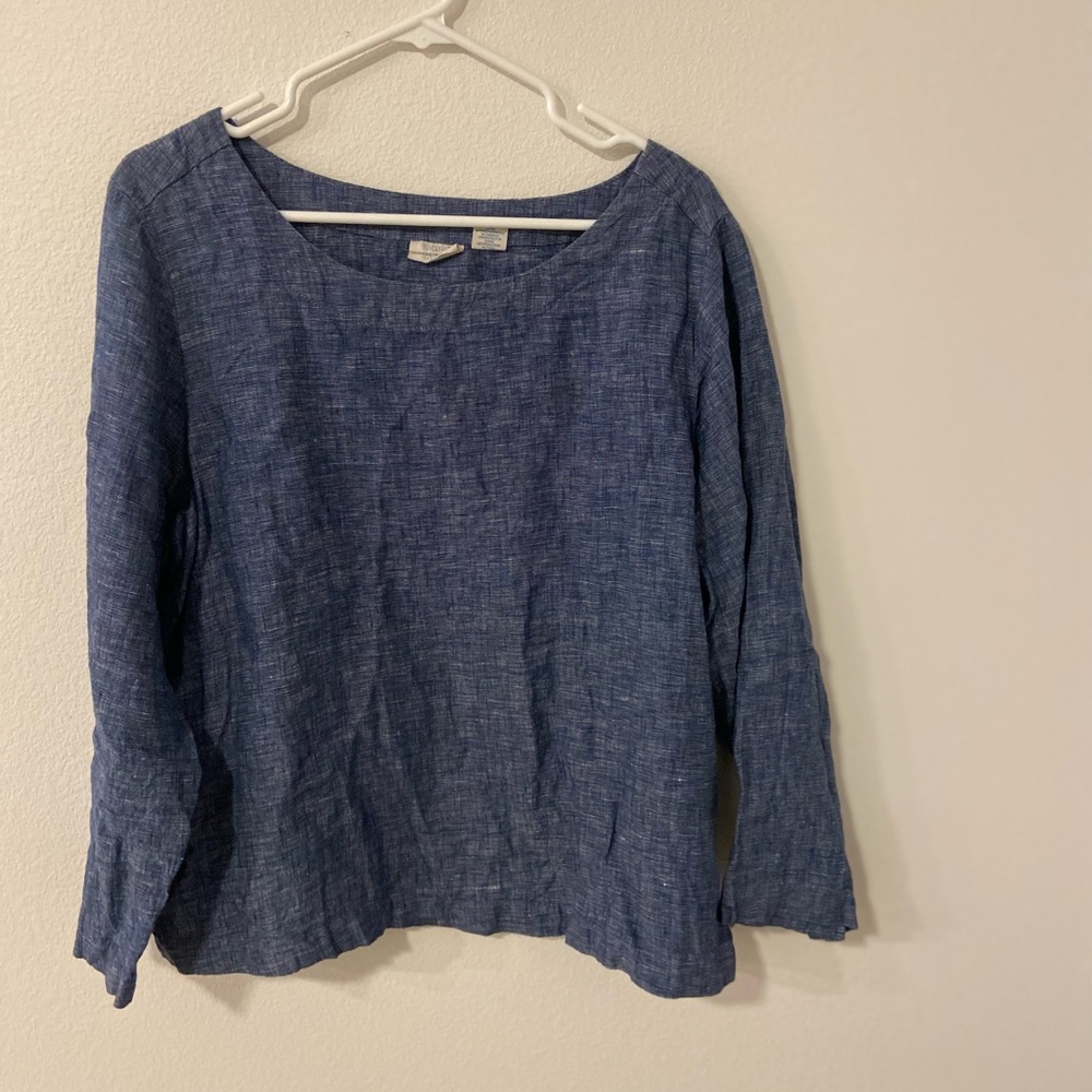 Sigrid Olsen Navy linen top capsule wardrobe minimal